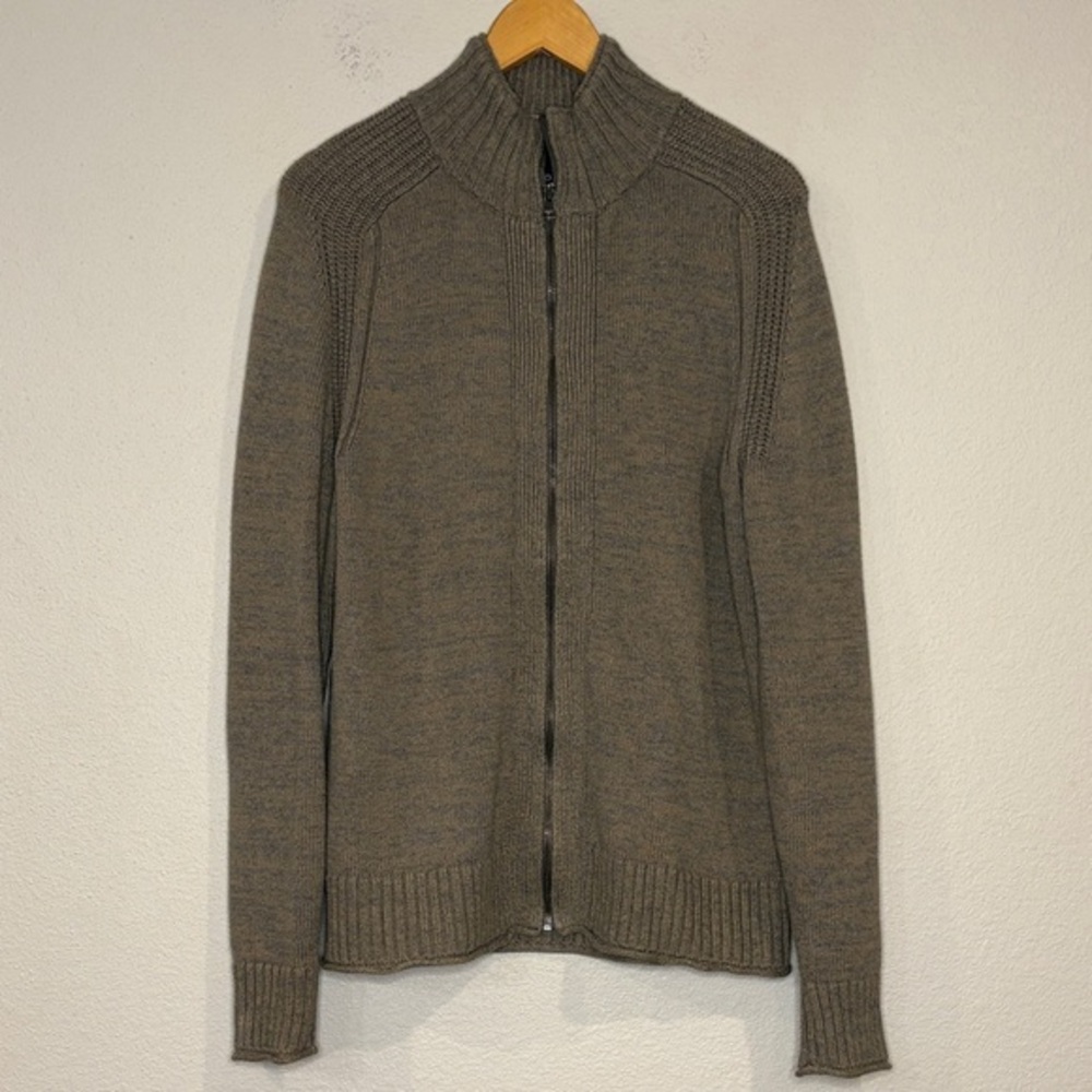 GAP cotton silk blend full zip mock neck sweater gray beige marl M